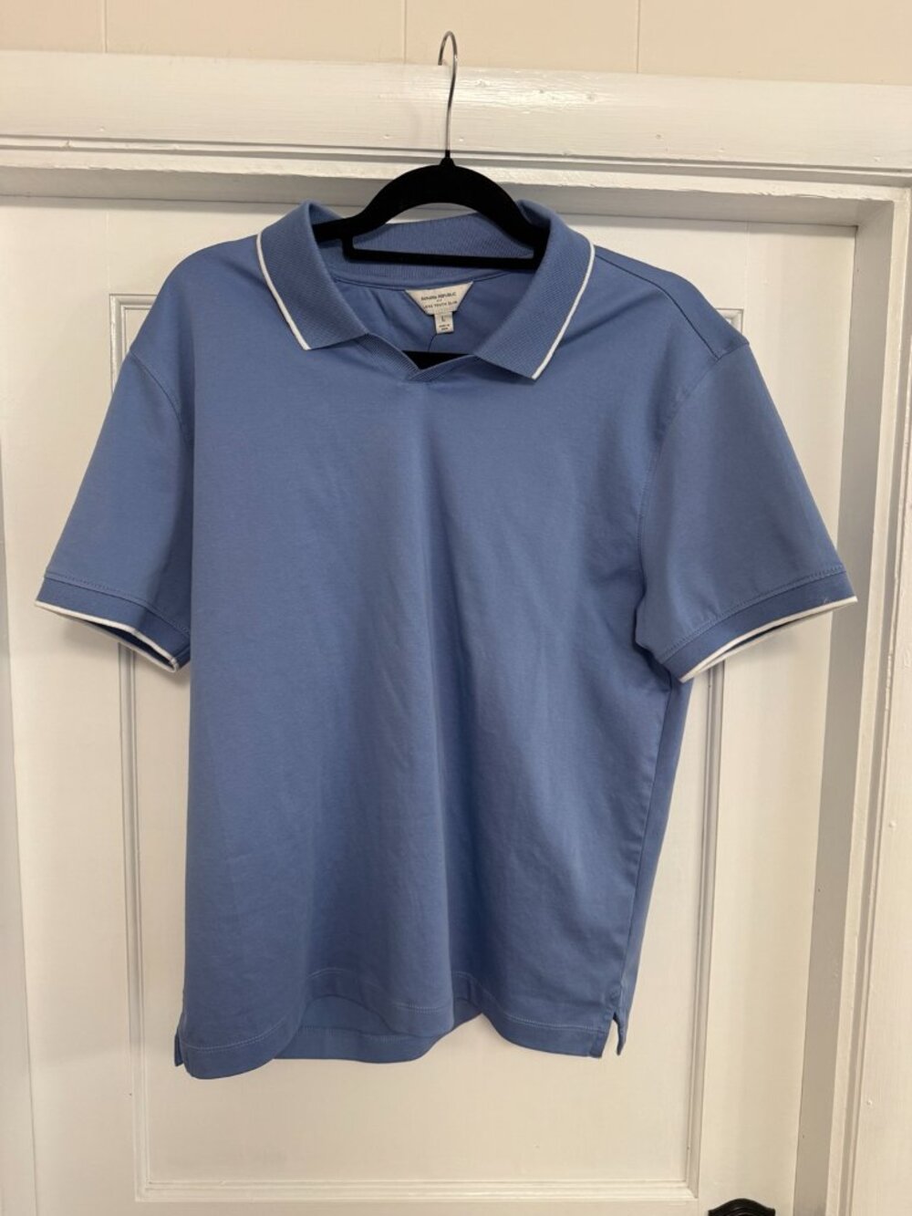 NWT Banana Republic Luxe Touch Slim Polo Large Blue Thistle